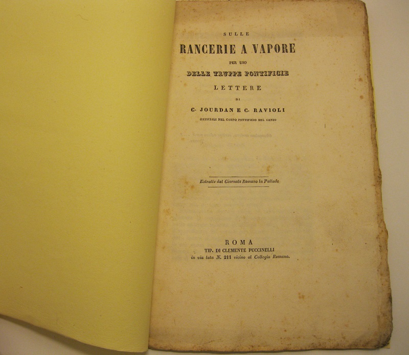 Sulle rancerie a vapore per uso delle truppe pontificie. Lettere di C. Jourdan e C. Ravioli officiali nel corpo Pontificio del Genio Estratte dal Giornale Romano la Pallade